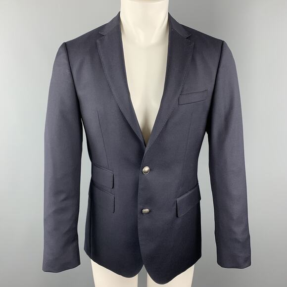 HUGO BOSS Size 36 Navy Woven Wool Notch Lapel Sport Coat